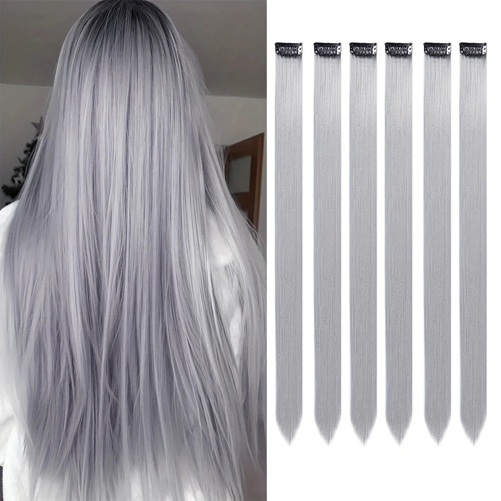22-Inch Colored Clip-In Hair Extensions – 6pcs Straight Synthetic Party Highlight Hairpieces