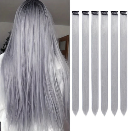 22-Inch Colored Clip-In Hair Extensions – 6pcs Straight Synthetic Party Highlight Hairpieces
