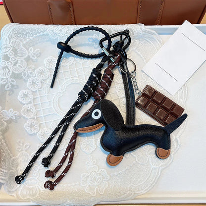 Leather Dachshund Bag Pendant - Creative Dog Keychain & Car Keyring Charm Gift