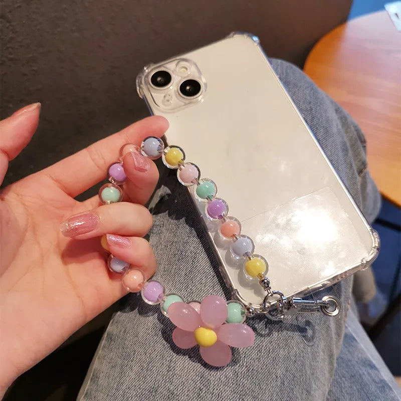 Colorful Macaron Beaded Phone Lanyard Wrist Strap – Anti-Lost Short Handheld Mobile Phone Chain Pendant for Women