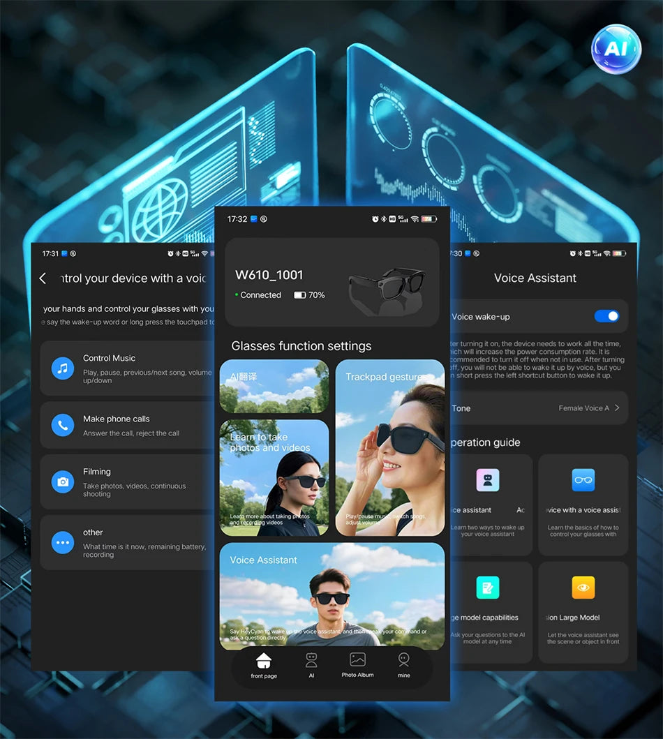 LIGE Smart Glasses — AI Camera Sunglasses with BT Call, Music, Touch Control, Voice Assistant, Video & Sound Recording, WiFi Transmission