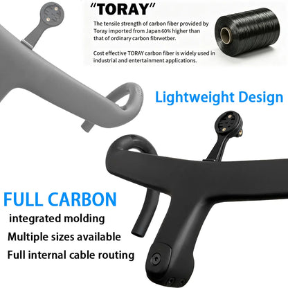 Carbon Fiber Road Bike Handlebar - Internal Cable Routing Integrated Drop Bar for SL8