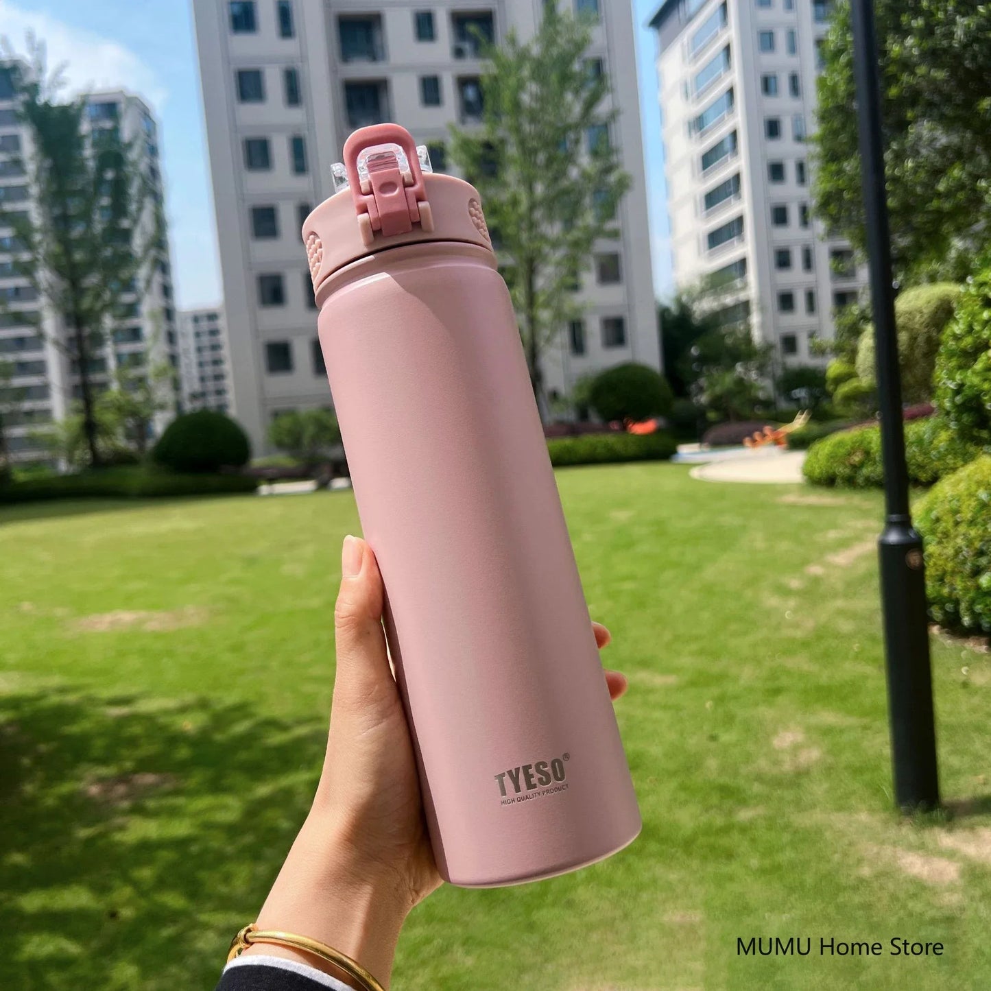 TYESO Stainless Steel Thermos Bottle with Straw - 600ML/750ML Insulated Thermal Sports Water Bottle for Hot & Cold Drinks