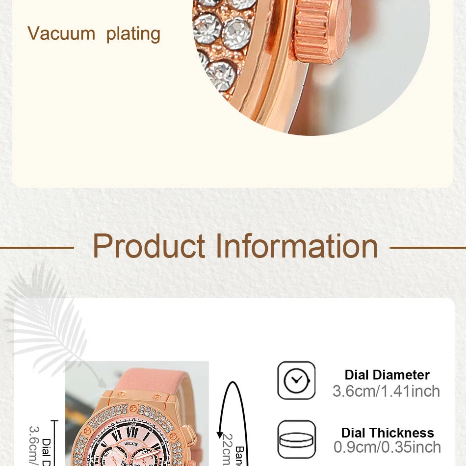 3PCS Women’s Casual Leather Watch Set – Quartz Wristwatch, Heart Bow Wallet, Glasses & Sunglasses Clock Montre Femme