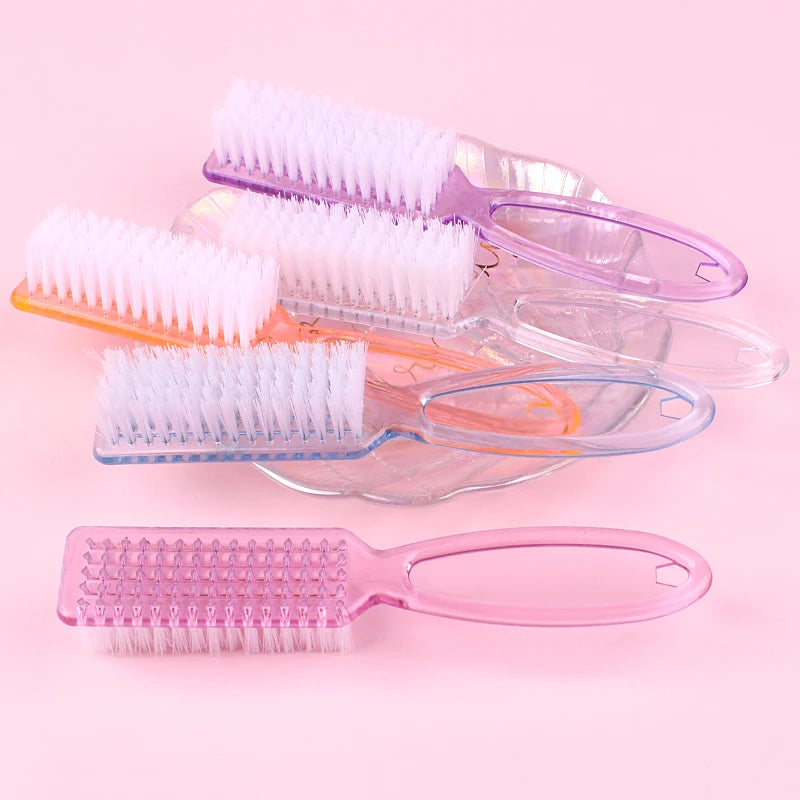 4PCS Transparent Nail Cleaning Brushes – Plastic Handle Pedicure & Manicure Scrub Brushes