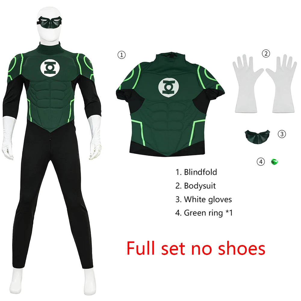 Hal Jordan Cosplay Costume Set - Superhero Jumpsuit Bodysuit & Boots for Halloween Parties