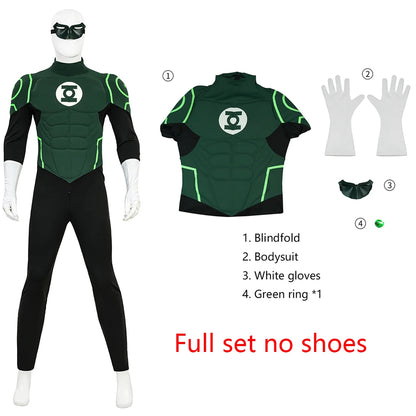 Hal Jordan Cosplay Costume Set - Superhero Jumpsuit Bodysuit & Boots for Halloween Parties