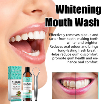 Coconut Mint Oil Pulling Mouthwash Kit - Fresh Breath Oral Care Set with Tongue Scraper for Daily Hygiene