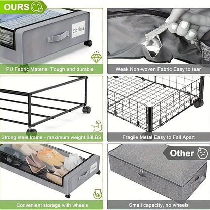Underbed Storage Lockers with Wheels — Pull-Out Containers for Shoes & Clothes, Space-Saving for Dorms & Bedrooms