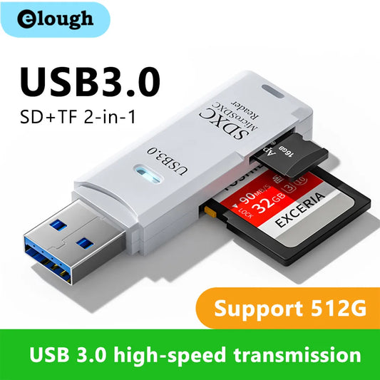 2 in 1 USB 3.0 Card Reader: High Speed Micro SD Card Reader Adapter - TF Memory Card for PC Laptop Accessories