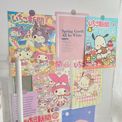 10PCS Sanrio Cartoon Monthly Posters – Cute Heart Room Decor for Teenagers, Dormitory, Bedroom & DIY Wall Decoration