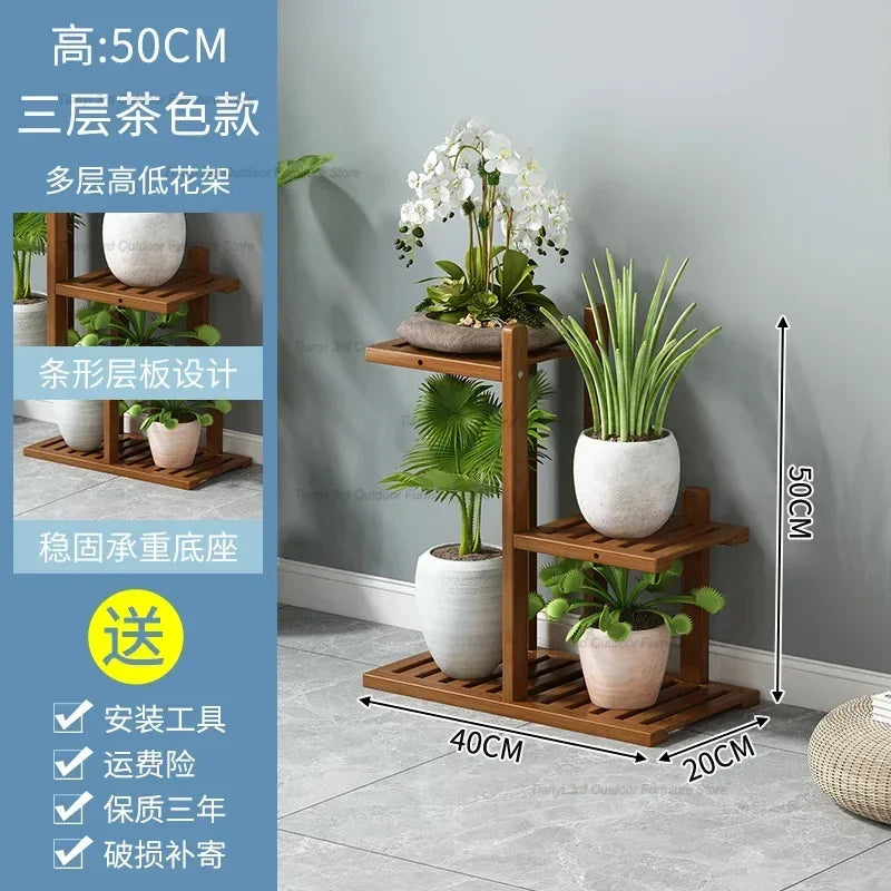 Nordic Wooden Plant Shelves - Indoor Flower Shelf for Living Room, Balcony, Garden Furniture, FYPS
