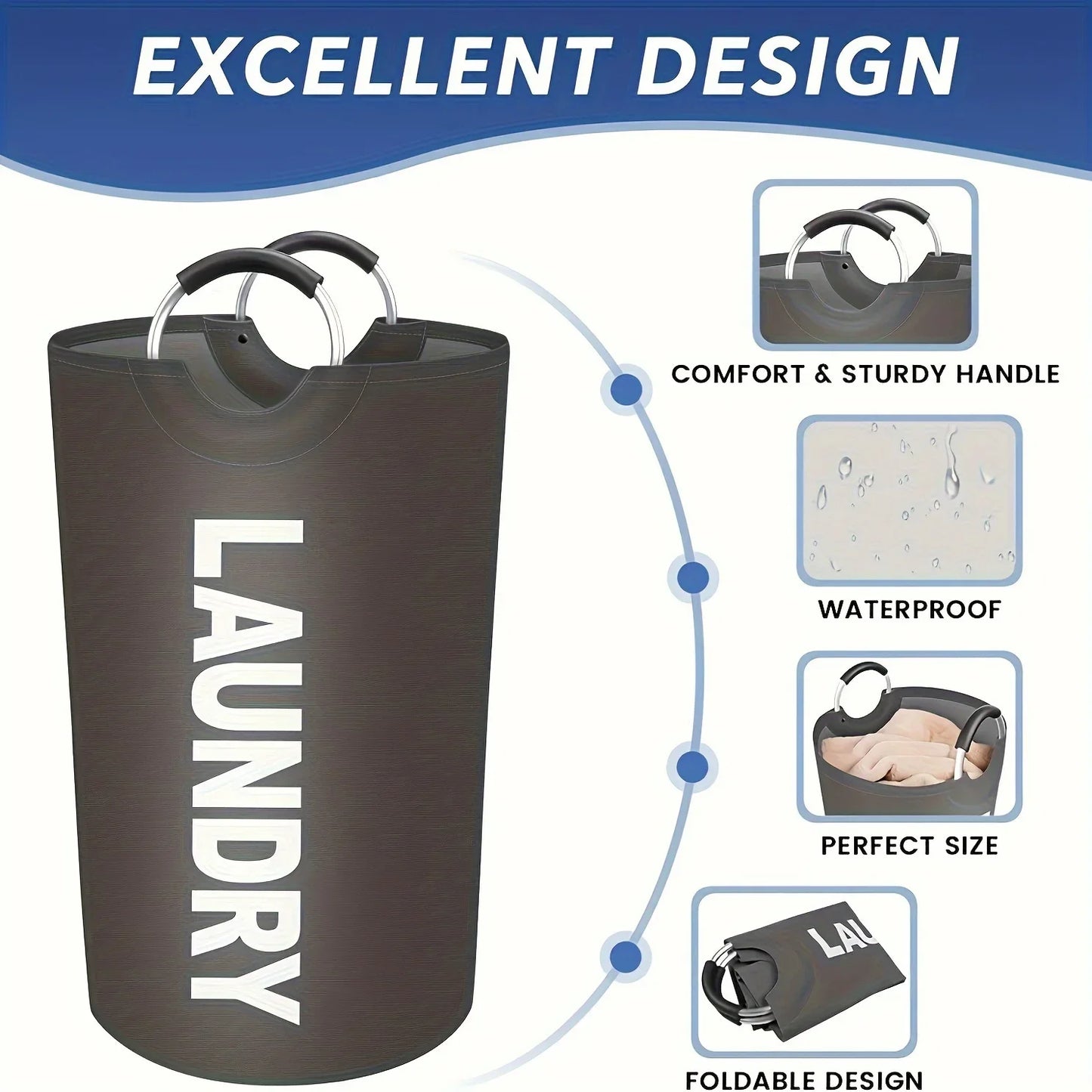 Extra-Large Waterproof Laundry Basket — Foldable with Padded Handle, Multi-Purpose Storage for Bathroom, Laundry Room, Balcony