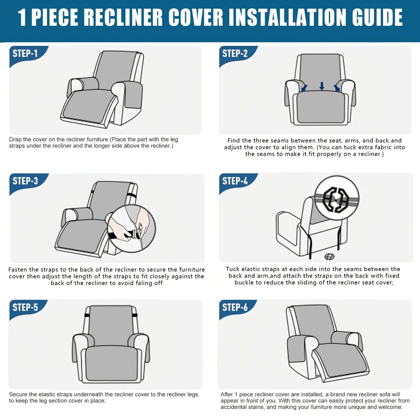 100% Waterproof Recliner Chair Cover – Non-Slip Recliner Slipcover with Pocket for Bedroom, Office & Living Room