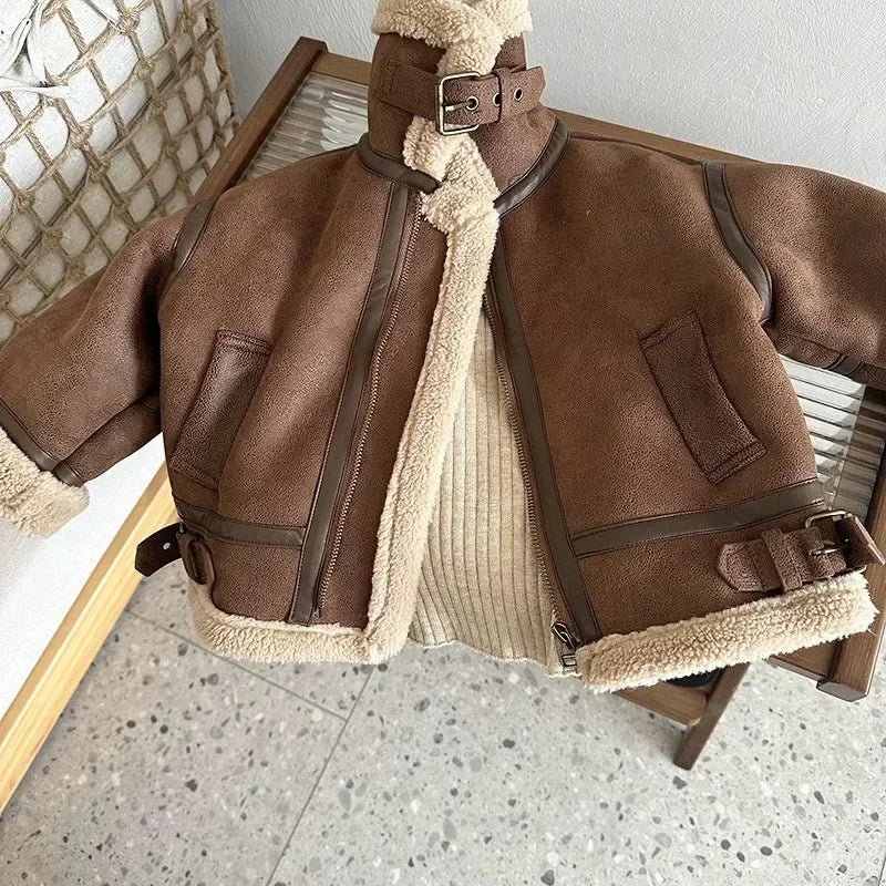 Kids Velvet Winter Jacket 2023 – Warm Fleece Zipper Coat for Boys & Girls, Korean Style Suede Outerwear