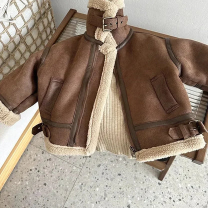 Kids Velvet Winter Jacket 2023 – Warm Fleece Zipper Coat for Boys & Girls, Korean Style Suede Outerwear