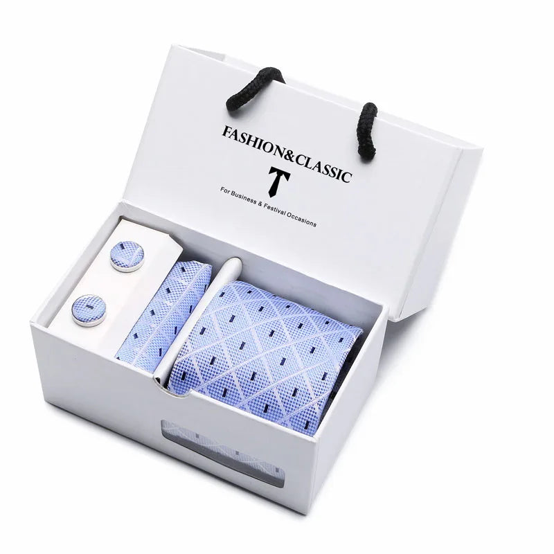 Black Paisley Tie Set - Men's Necktie, Pocket Square & Cufflinks Gift Box for Weddings & Formal Wear