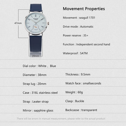 SEESTERN 2024 Men’s Automatic Watch — Ultra-Thin Luxury Business Wristwatch with ST1701 Movement, Fashion Casual Timepiece