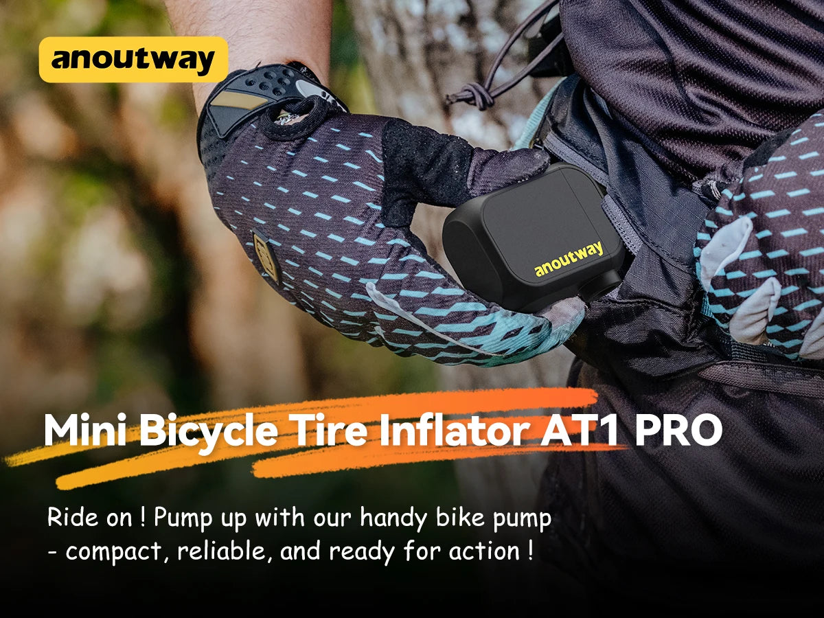 Anoutway AT1 Pro Mini Electric Bike Pump – Cordless Tire Inflator with Screen, 120PSI Max, 25-Min Fast Charging, 450mAh Battery