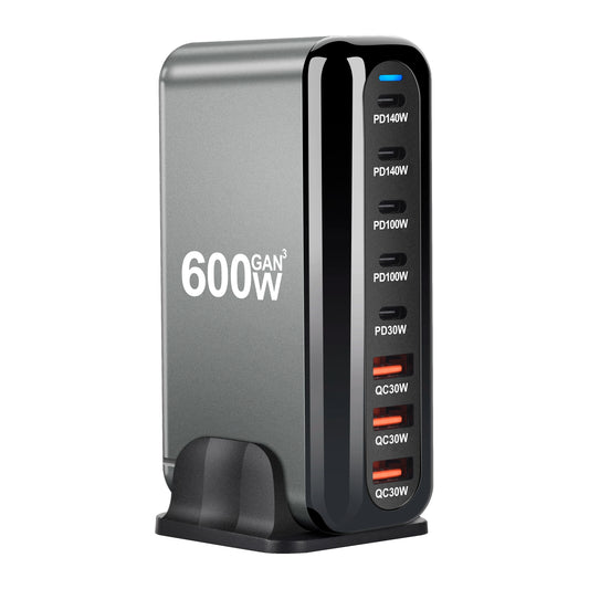 New 600W GaN USB-C Fast Charger - 8 Port with Fast Charge 3.0, 5C3A PD for Phones and Tablets, Portable Design