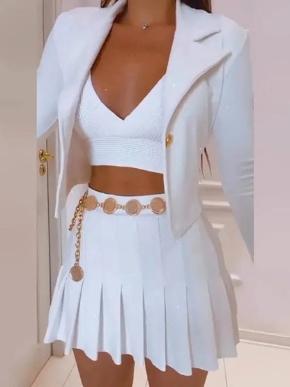 Women’s Summer Two-Piece Skirt Set – Printed Slim-Fit Office & Casual Pleated Skirt Outfit for Party & Matching Looks