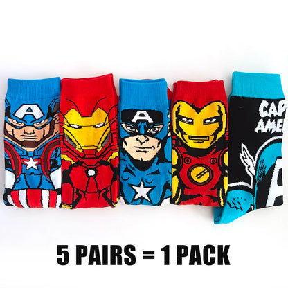 Cartoon Anime Crew Socks - 5 Pairs Unisex Hip Hop Street Style Novelty Casual Socks for Men and Women