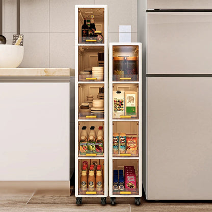 20cm Slim Storage Cabinet - 3/4/5 Tier Narrow Rolling Organizer Shelf with Wheels, Space Saving Multi-Purpose Storage Rack