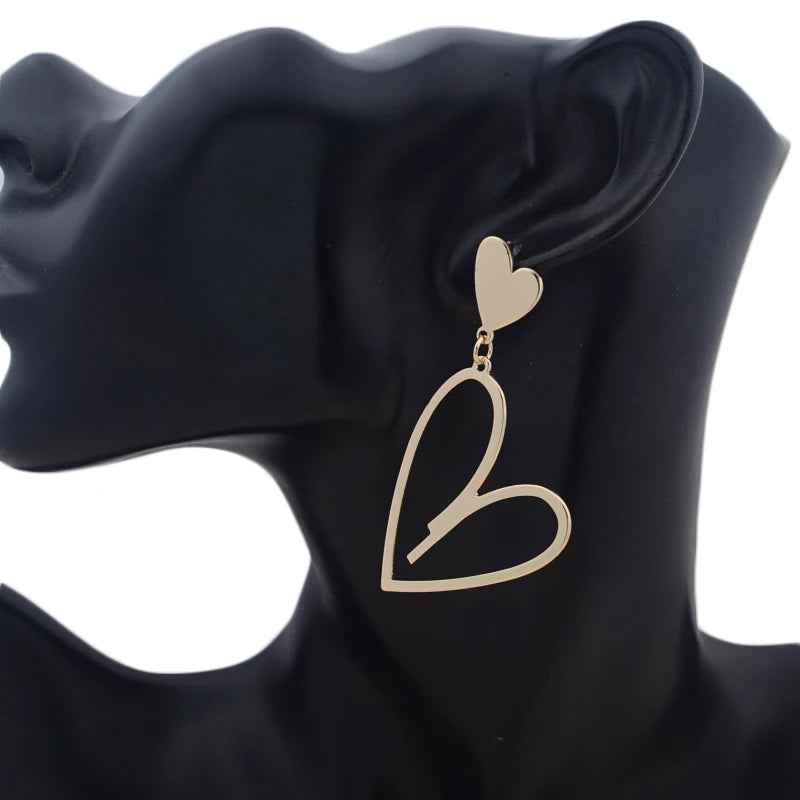 2024 Trendy Heart Dangle Earrings — Double-Layer Love Pendants for Women, Bohemian Hanging Ear Jewelry