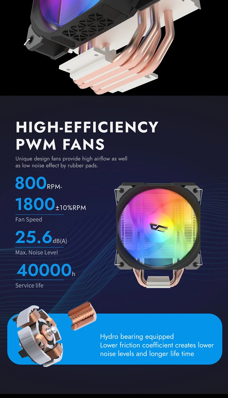 Darkflash U400 ARGB CPU Cooler — 4 Heat Pipe 120mm PWM Air Cooler for Intel LGA 115X/1200/1700 & AMD AM4/AM5
