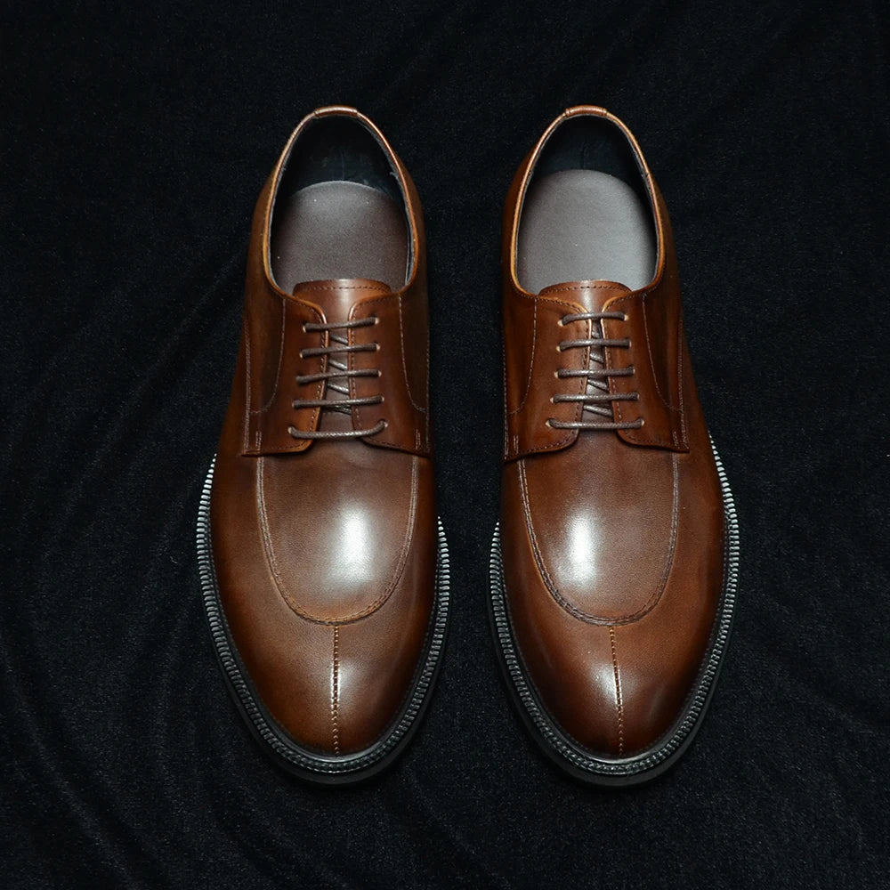 Men’s Genuine Leather Oxford Derby Shoes - Handmade Lace-Up Wedding, Party and Formal Business Dress Shoes