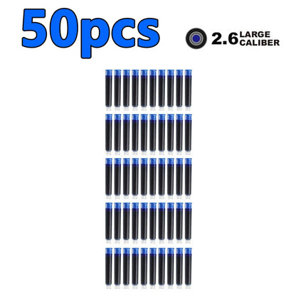 50/100pcs Fountain Pen Ink Cartridges – Black, Blue & Red Refill Set (2.6/3.4mm Bore) High-Quality
