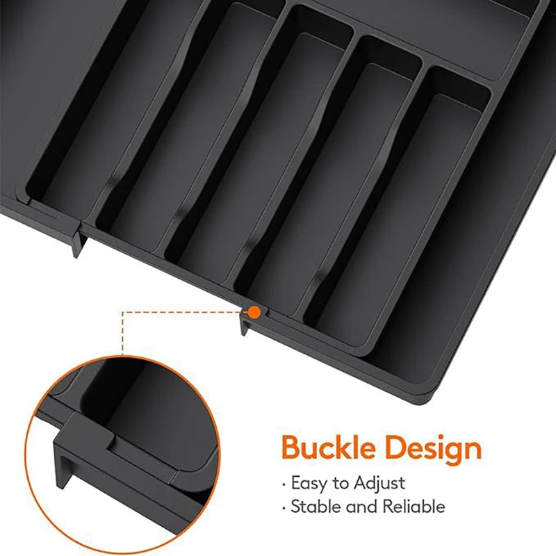 Expandable Adjustable Cutlery Drawer Organizer – Kitchen Utensil Tray with Compartments and Flatware Divider