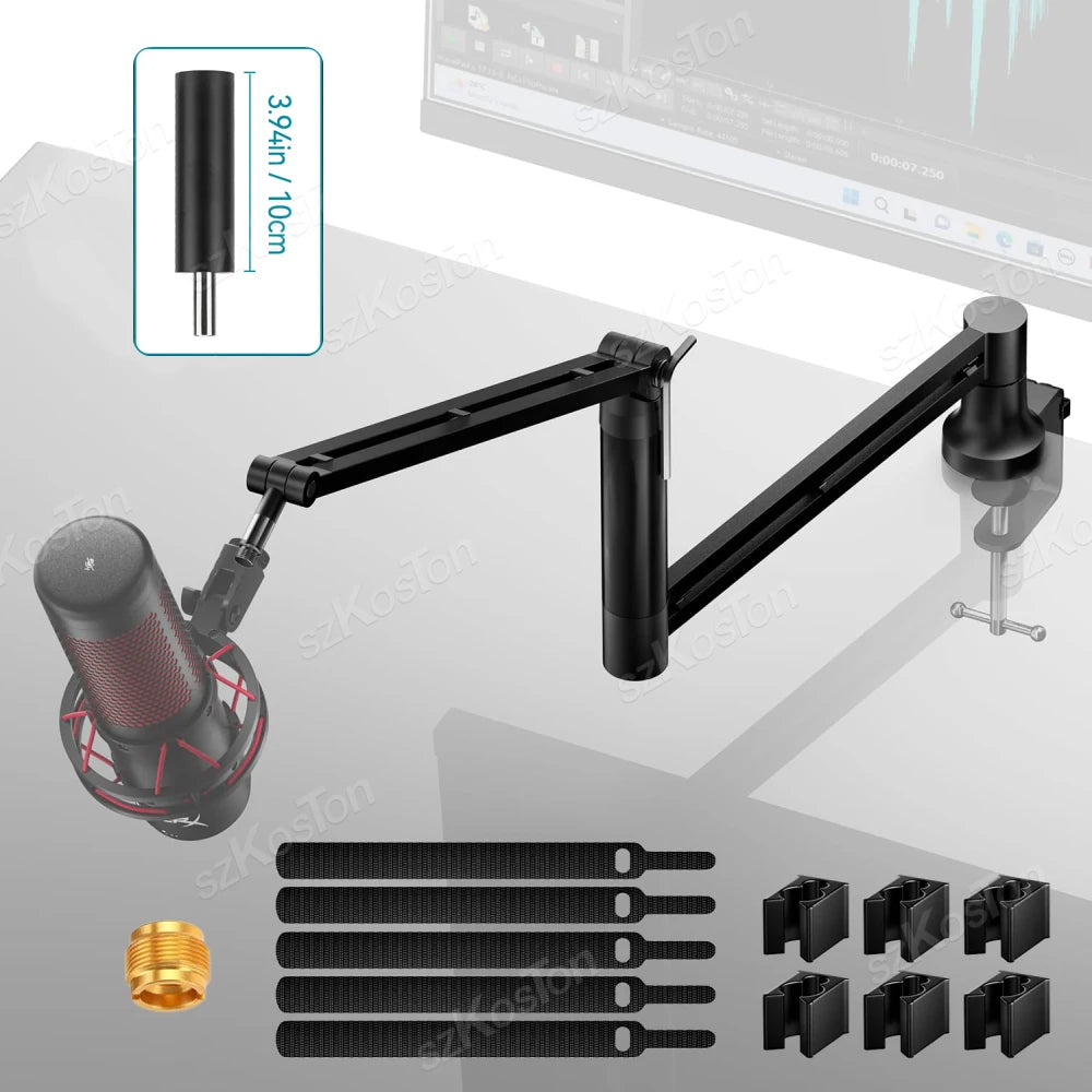 Adjustable Microphone Boom Arm - Low Profile Mic Stand with Cable Management for Gaming, Streaming & Podcast Microphones