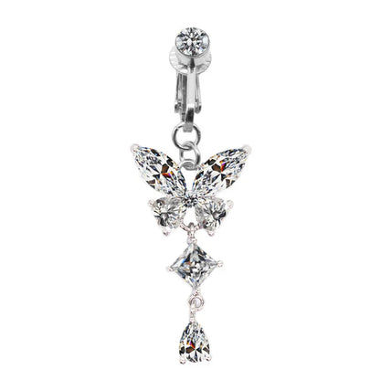 Faux Butterfly Leaves Belly Piercing – Dangling Clip-On Fake Navel & Cartilage Earring for Umbilical Piercing