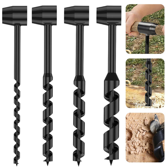 Bushcraft Outdoor Survival Hand Drill - Carbon Steel Manual Auger Drill Bit, Self-Tapping Wood Punch Tool