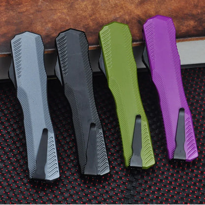 KS9000 OTF Knife – D2 Steel Full/Serrated Blade, Zinc Alloy Handle, Outdoor Hunting & EDC Tool