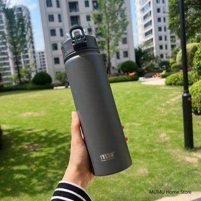 TYESO Stainless Steel Thermos Bottle with Straw - 600ML/750ML Insulated Thermal Sports Water Bottle for Hot & Cold Drinks