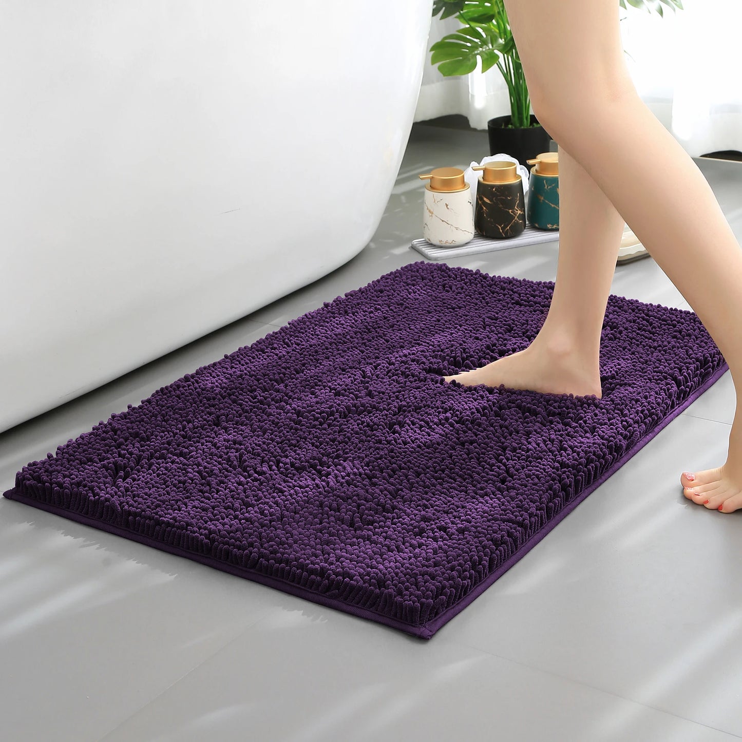 Chenille Long-Haired Bath Mat – Absorbent Bathroom Floor Mat for Tub, Living Room, and Entrance Foot Pad