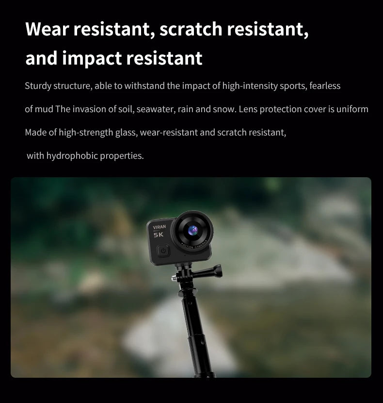 VIRAN V10 5K Waterproof Action Camera with 2" Touch LCD, Electronic Image Stabilization, Dashcam & Motion Detection