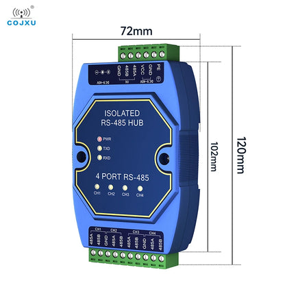 Industrial RS485 Photoelectric Isolation Hub – DC 8–28V Power & Signal Isolator Module with ESD Protection (COJXU E810-R Series)