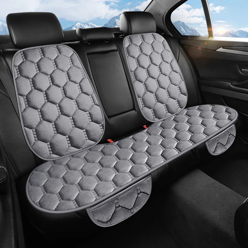 Winter Plush Car Seat Cushion Set - Warm Anti-Slip Grid Seat and Backrest Covers, 3-Piece Set for Cold Weather Comfort