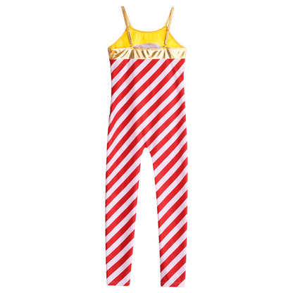 Kids Candy Cane Striped Christmas Tutu Leotard — Sequined Santa Bodysuit for Ballet & Gymnastics