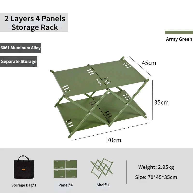 MOUNTAINHIKER Three-Tier Folding Rack – Portable Outdoor Storage Shelf for Camping, Picnic, BBQ & Garden Use