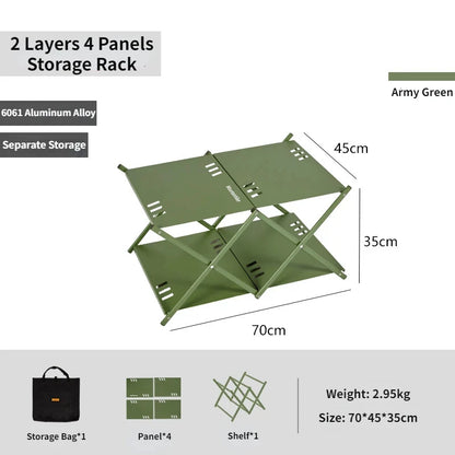 MOUNTAINHIKER Three-Tier Folding Rack – Portable Outdoor Storage Shelf for Camping, Picnic, BBQ & Garden Use