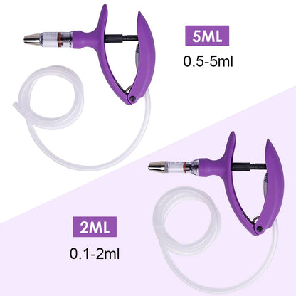 2ml/5ml Veterinary Animal Syringe - Continuous Injector with 10 Needles for Cats, Chickens, Sheep, Farm Use
