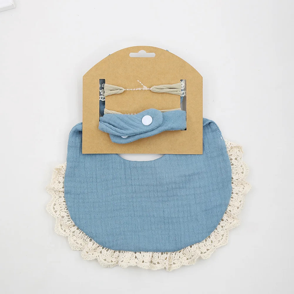 3PCS Baby Bib Set – Solid Muslin Cotton & Bamboo Feeding Drool Burp Cloth with Tassel Lace, Adjustable Infant Scarf for Boys & Girls