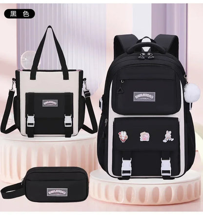 Pink Large Capacity Backpack – Spine Protection for Middle & High School Girls, Children’s School Bag with Hanging Accessories