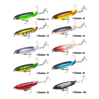 10cm/14cm Topwater Fishing Lure Whopper Popper - Artificial Bait with Hard Plopper and Soft Rotating Tail, Fishing Tackle