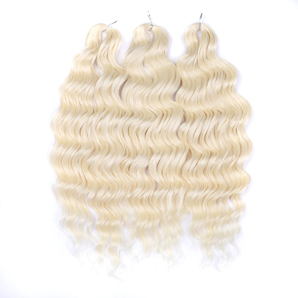 FASHION IDOL 24" Deep Wave Crochet Hair - 3-Piece Synthetic Water Wave Braiding Extensions, Ombre Rainbow Twist Hair