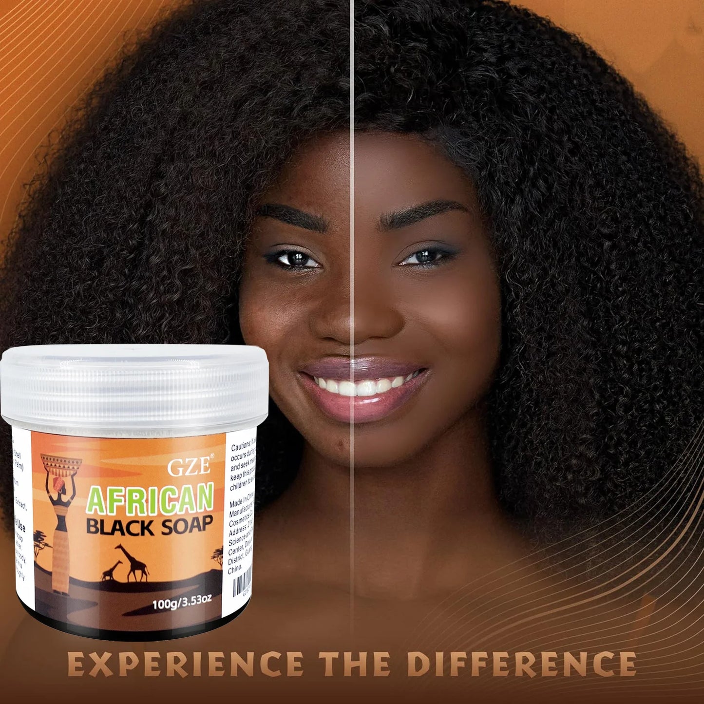 GZE African Black Soap 3 in 1 Cleanser – Face, Hair & Body Wash, Deeply Cleanses & Moisturizes with Natural Ingredients
